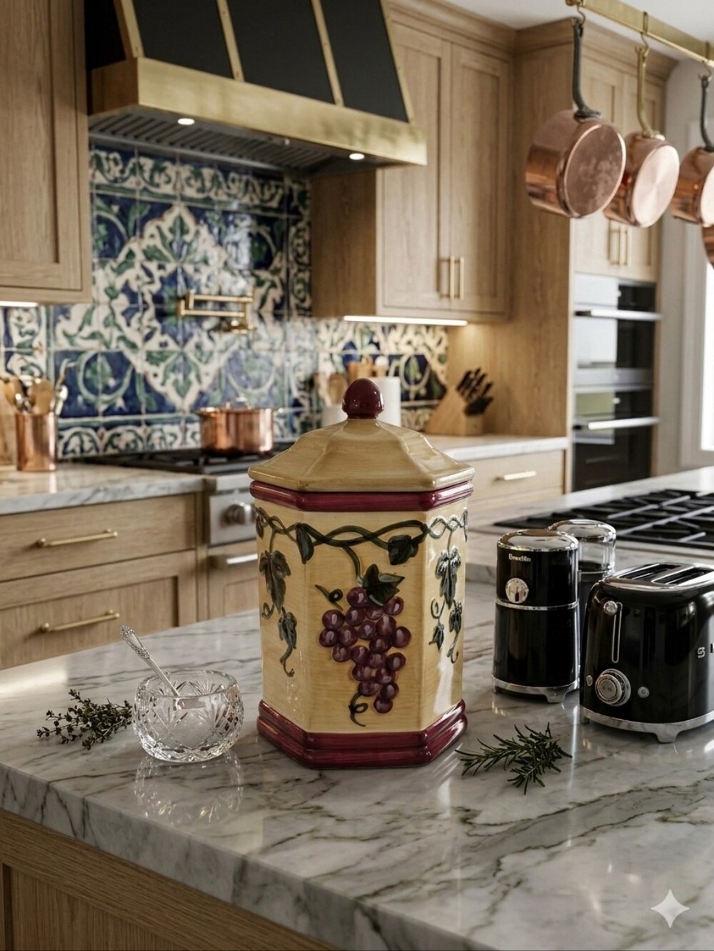 Biscotti Ceramic Grape Canister in Cream and Burgundy